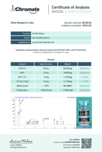Certificate of analysis for Klow Blend (GHK-CU, KPV, BPC-157, TB-500), lot AP-KLW80-260521